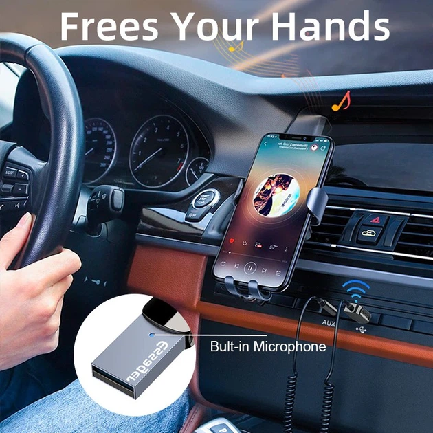 Беспроводной адаптер приемник ресивер c микрофоном Essager Bluetooth Car Receiver AUX with Mic 5.0 EB01 grey - Фото 4 Беспроводной адаптер приемник ресивер c микрофоном Essager Bluetooth Car Receiver AUX with Mic 5.0 EB01 grey - изображение 4