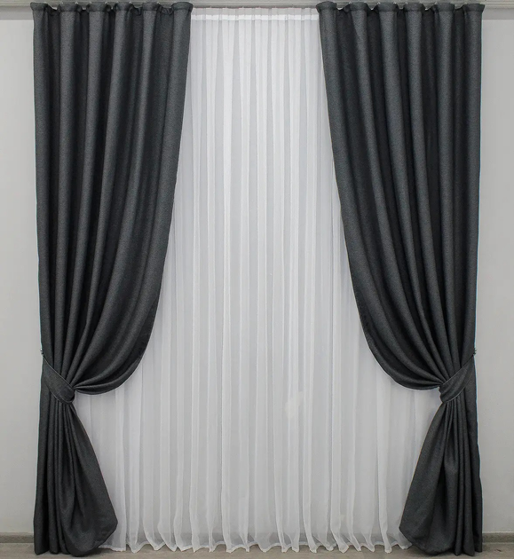 Акція на Комплект штор VR-Textil блекаут з фактурою Льон мішковина 270х150 см Колір Графітовий х 2 шт (30-974) від Rozetka
