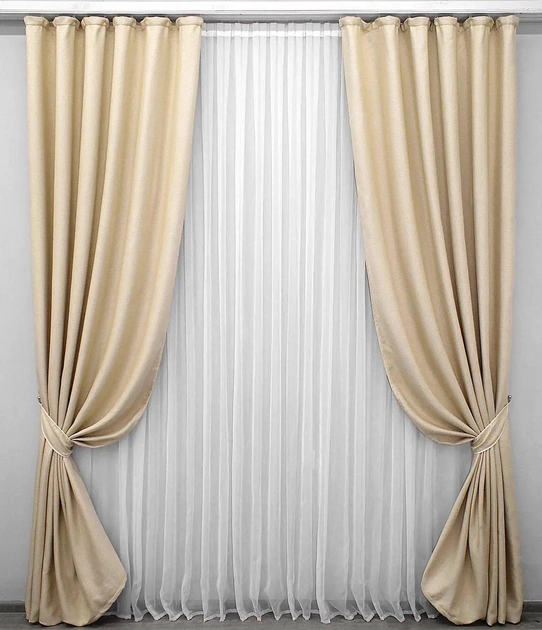 Акція на Комплект штор VR-Textil блекаут з фактурою Льон мішковина 270х150 см Колір Бежевий х 2 шт (30-975) від Rozetka