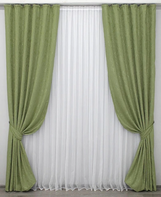 Комплект готових штор VR-Textil Льон мармур Колекція Pavliani 270х150 см Колір Хакі х 2 шт (33-0010) - зображення 1