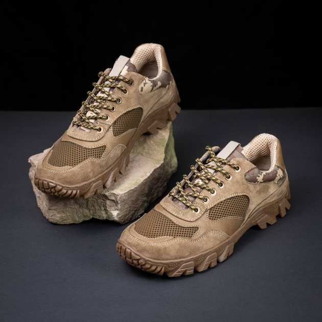 Ботинки кроссовки тактическая обувь облегченные (лето) натуральная гидрофобная кожа Койот 43 - изображение 1