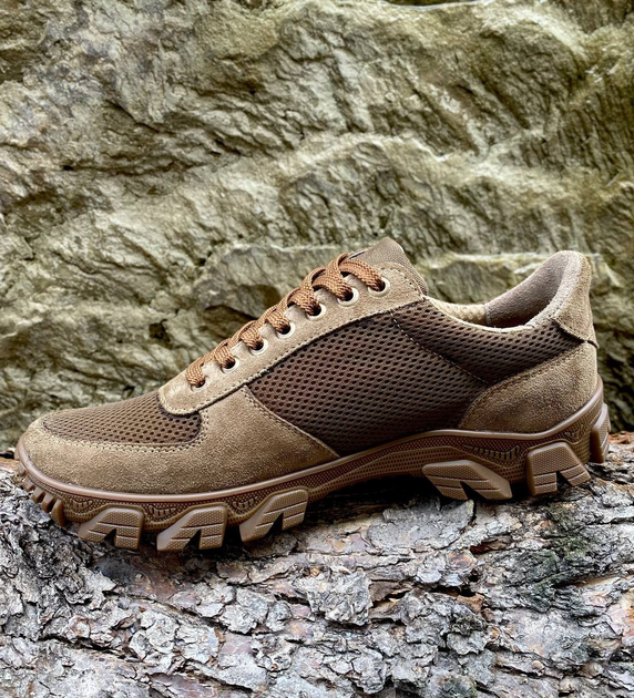 Ботинки кроссовки тактическая обувь облегченные (лето) натуральная гидрофобная кожа усиленная пятка и носок Койот 41 - изображение 1