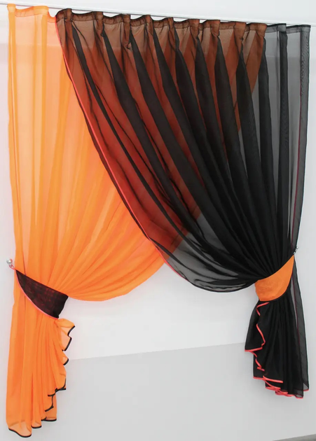 Кухонный комплект штор VR-Textil Дуэт № 060к с подвязками 170х330 см Оранжевый с черным (50-321) - изображение 2
