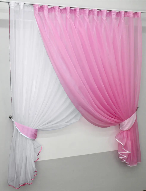 Кухонный комплект штор VR-Textil Дуэт № 060к с подвязками 170х330 см Розовый с белым (50-418) - изображение 2