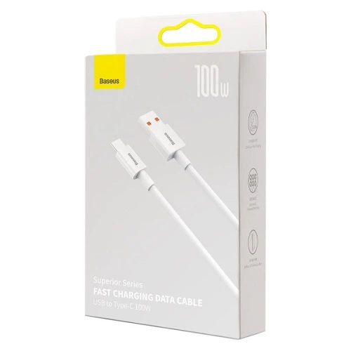 Кабель USB 2.0 AM-Type-C M Baseus CAYS001302 1м 5A 100W Superior Series Белый - Фото 5 Кабель USB 2.0 AM-Type-C M Baseus CAYS001302 1м 5A 100W Superior Series Белый - изображение 5