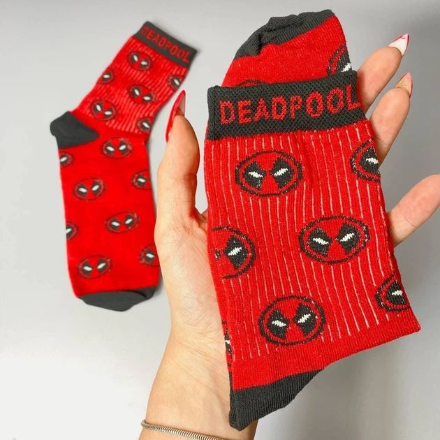 Мужские высокие носки с принтом Deadpool 40-45 1 пара хлопковые лето-осень-весна красные - Фото 6 Мужские высокие носки с принтом Deadpool 40-45 1 пара хлопковые лето-осень-весна красные - изображение 6