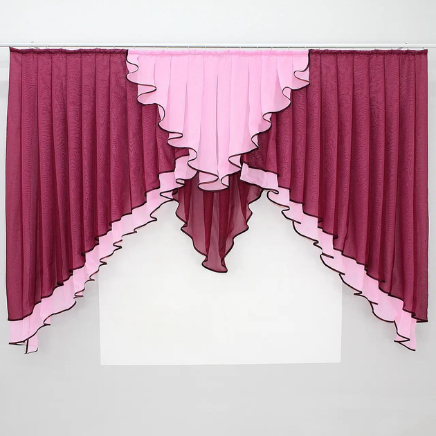 Акція на Кухонний комплект VR-Textil на карниз 2 м 170х200 см Колір Бордовий з рожевим (50-957) від Rozetka