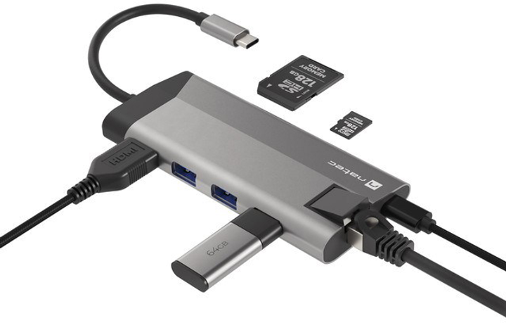 Hub USB-C NATEC Fowler Plus HDMI+USB Typ-A+USB Typ-C+Micro SD+SD (NMP-1690) - obraz 2