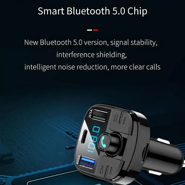 Автомобильный FM ФМ модулятор Terra ВТ29, Bluetooth 5.0, трансмиттер, вольтметр, USB зарядка QC 3.0, Type C - Фото 2 Автомобильный FM ФМ модулятор Terra ВТ29, Bluetooth 5.0, трансмиттер, вольтметр, USB зарядка QC 3.0, Type C - изображение 2