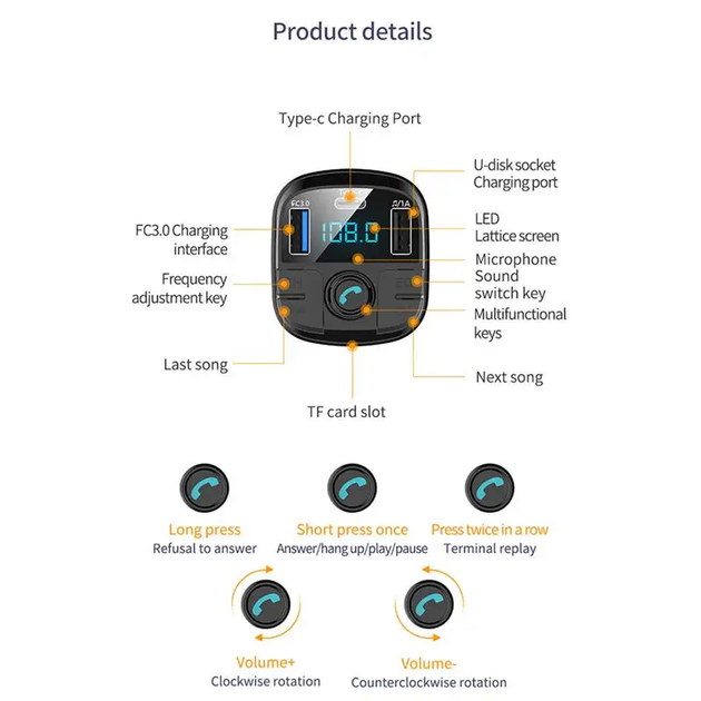 Автомобильный FM ФМ модулятор Terra ВТ29, Bluetooth 5.0, трансмиттер, вольтметр, USB зарядка QC 3.0, Type C - Фото 9 Автомобильный FM ФМ модулятор Terra ВТ29, Bluetooth 5.0, трансмиттер, вольтметр, USB зарядка QC 3.0, Type C - изображение 9