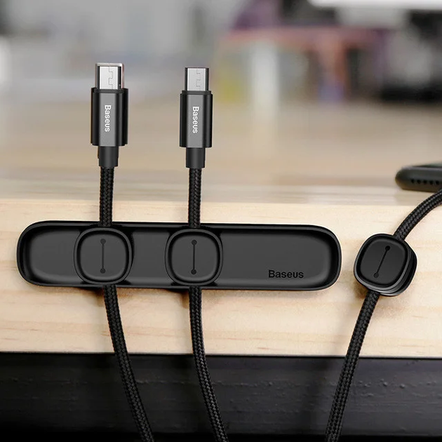 Магнітний органайзер для проводів Baseus Peas Cable Clip. Black - зображення 4