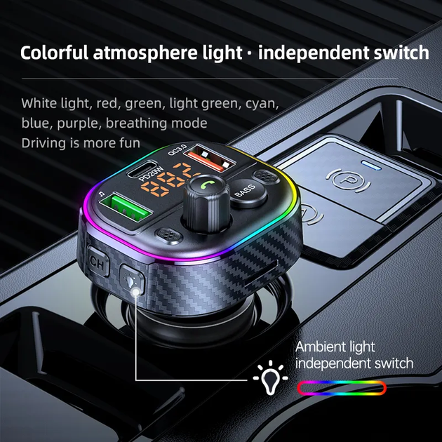 Автомобильный FM ФМ модулятор Terra T86M, Bluetooth 5.1, трансмиттер, вольтметр, USB зарядка QC 3.0 PD 20W - Фото 4 Автомобильный FM ФМ модулятор Terra T86M, Bluetooth 5.1, трансмиттер, вольтметр, USB зарядка QC 3.0 PD 20W - изображение 4