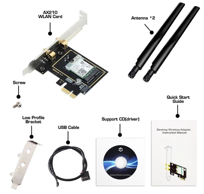 Трьохдіапазонний PCI-E Wi-Fi 6E 5374Mbps + BT5.3 (Intel AX210) адаптер 2.4G/5G/6Ghz + Bluetooth 5.3 (PCE-AXE3000-L) - зображення 4