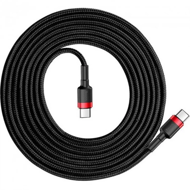 Дата кабель Baseus Cafule Type-C to Type-C Cable PD 2.0 60W (2m) (CATKLF-H) Черный / Красный - Фото 2 Дата кабель Baseus Cafule Type-C to Type-C Cable PD 2.0 60W (2m) (CATKLF-H) Черный / Красный - изображение 2