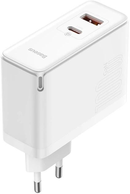 Ładowarka sieciowa Baseus GaN5 Pro Fast Charger C+U 100W EU (Z kablem Type-C do Type-C 100W 20V/5A 1 m) Biała (CCGP090202) - obraz 4