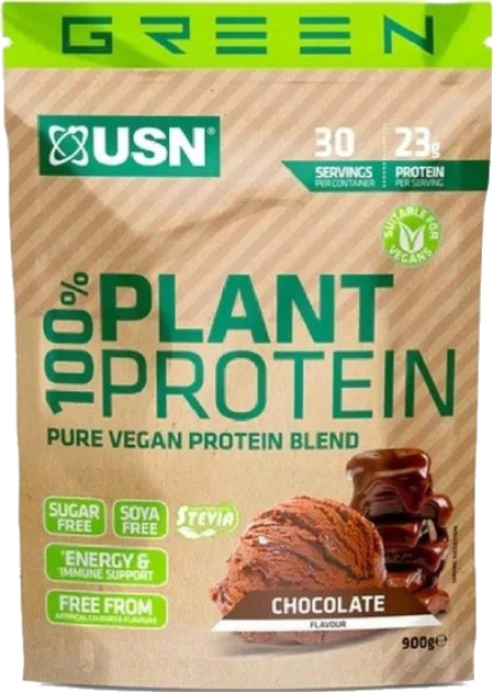 Веганський протеїн USN Plant Protein 100% 900 г Шоколад (6009544920502) - зображення 1