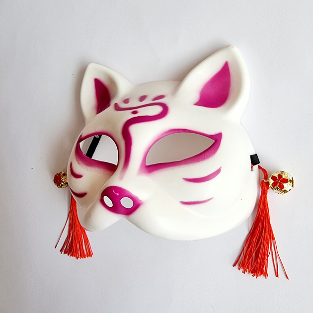 Маска Кицунэ Японской Лисы Kitsune с малиновым узором, 18х17 см – фото ...