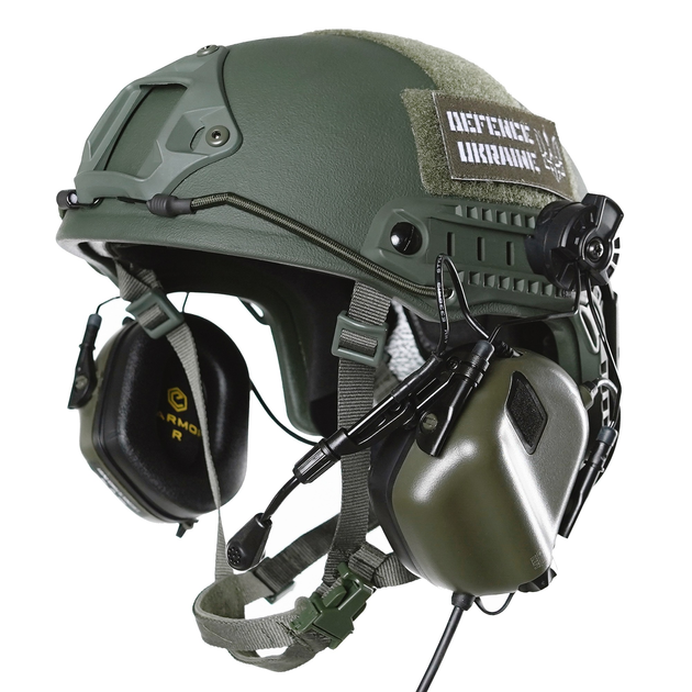 Навушники тактические активные с микрофоном на шолом Earmor M32H MOD3 Helmet Version | Ranger Green - изображение 1