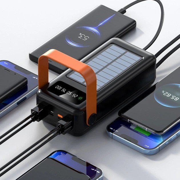 Мощный Power Bank 50000mAh на солнечных батареях быстрая зарядка телефона кабель 4в1 Павербанк Solar + фонарик - изображение 3