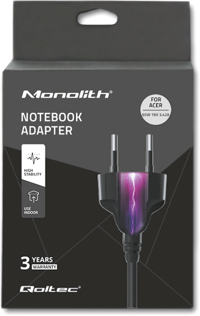 Блок живлення Qoltec для ноутбуків Acer 19V 65W 3.42A (5.5 x 2.5) (50016.65W) - зображення 6