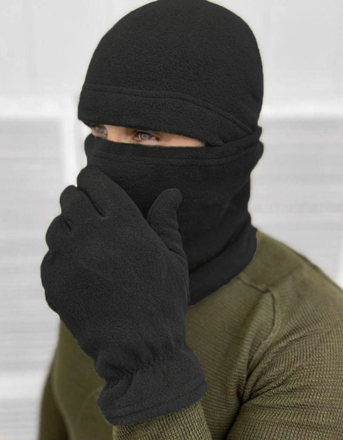 Тактический флисовый комплект из шапки баффа и перчаток для армии ЗСУ универсальный размер черный - изображение 1