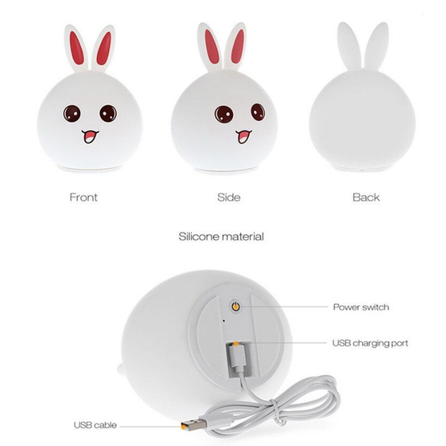 Ночной светильник RGB Силиконовый Кролик Rabbit Silicone Lamp LY-271, Розовый - изображение 4