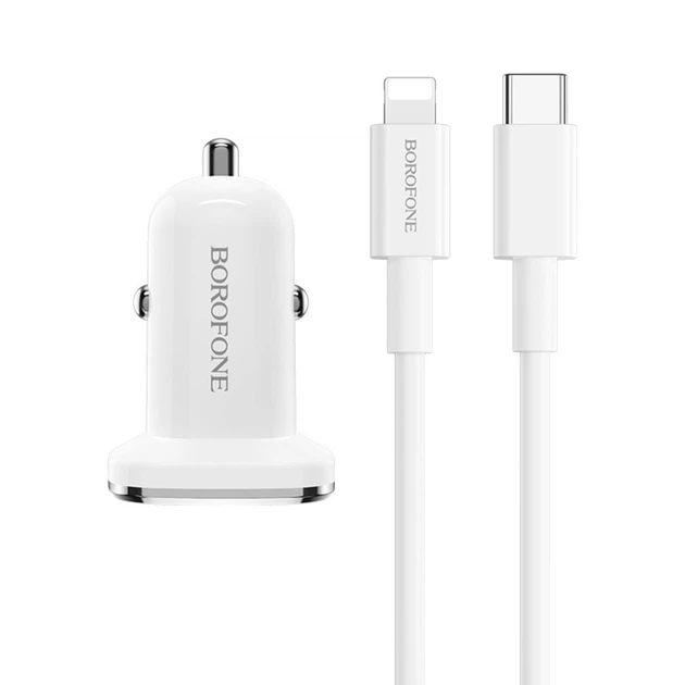 Автомобильное зарядное устройство для BOROFONE single port QC3.0 (Type-C to Lightning) White BZ12BCLW KT-FF - изображение 2