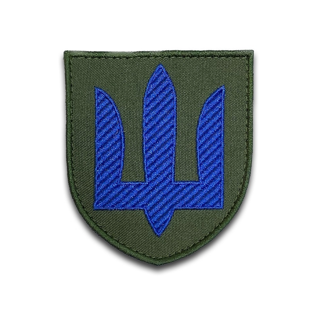Шеврон Тризуб синий на зеленом фоне 9х7 см - изображение 1