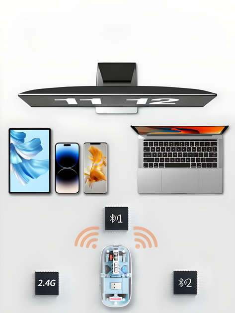 Мышь беспроводная прозрачная FMOUSE M133 с подсветкой, магнитная крышка, с аккумулятором (blue) - Фото 2 Мышь беспроводная прозрачная FMOUSE M133 с подсветкой, магнитная крышка, с аккумулятором (blue) - изображение 2