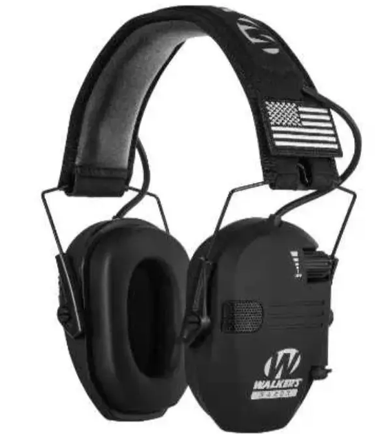 Активные наушники для защиты органов слуха шумоподавляющие Walkers Razor с металлическим оголовьем складные регулятор громкости и аудиовыход черные (Kali) - изображение 1