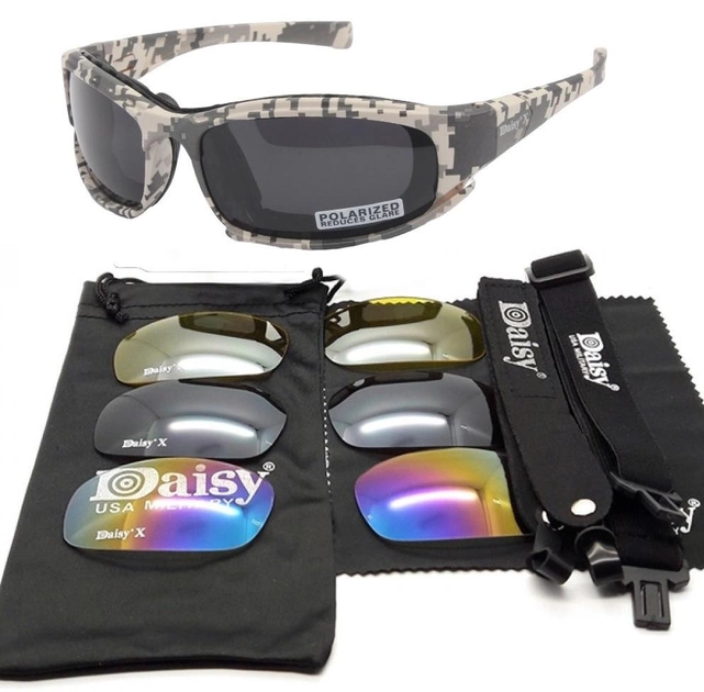 Защитные тактические очки + 7 комплектов линз Daisy X7-X пиксель толщина линз 2 мл-увеличинная толщина - изображение 1