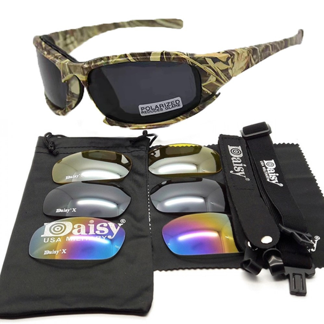 Защитные тактические очки + 7 комплектов линз Daisy X7-X хаки толщина линз 2 мл-увеличинная толщина - изображение 1