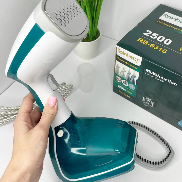 Ручной вертикальный отпариватель - паровой утюг Rainberg 2500W на 320 мл. с двумя насадками - изображение 2