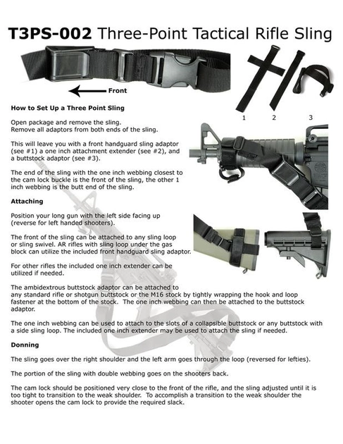 Триточковий ремінь для зброї Condor Tactical 3 Point Sling T3PS Чорний - зображення 2