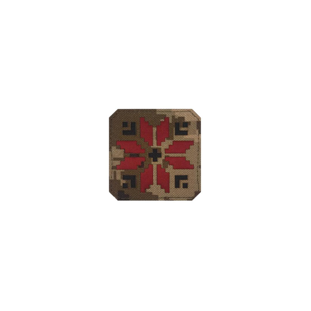 Шеврон на липучке Laser Cut UMT Вышиванка "Код Нации" 70х70 мм Пиксель / красный / чёрный - изображение 1