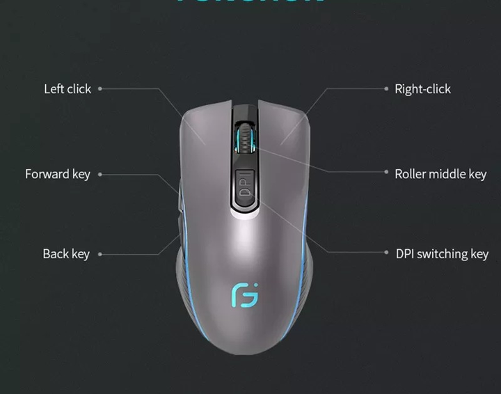 Мишка бездротова, безшумна ігрова Geyes X9 з акумулятором та підсвіткую Gray - зображення 4