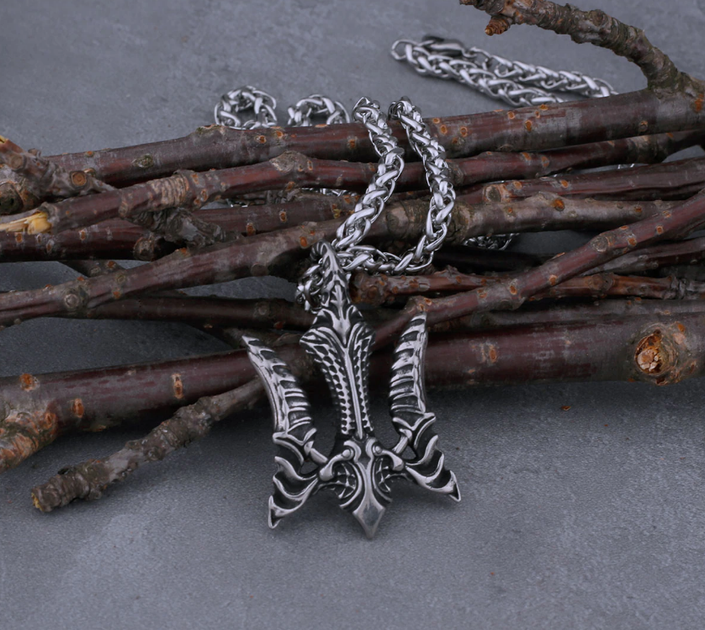 Кулон подвеска Vikings Poseidon тризуб Посейдона, герб Украины с цепочкой - Silver - Фото 2 Кулон подвеска Vikings Poseidon тризуб Посейдона, герб Украины с цепочкой - Silver - изображение 2