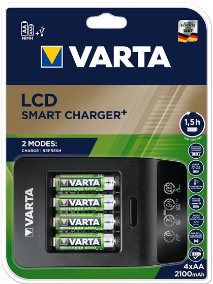 Ładowarka akumulatorków Varta LCD Smart Charger+ EU with 4x AA 2100 mAh Black (57684101441) - obraz 2
