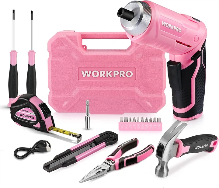 Набор инструментов WORKPRO Pink 18 с аккумуляторной отверткой 3,7
