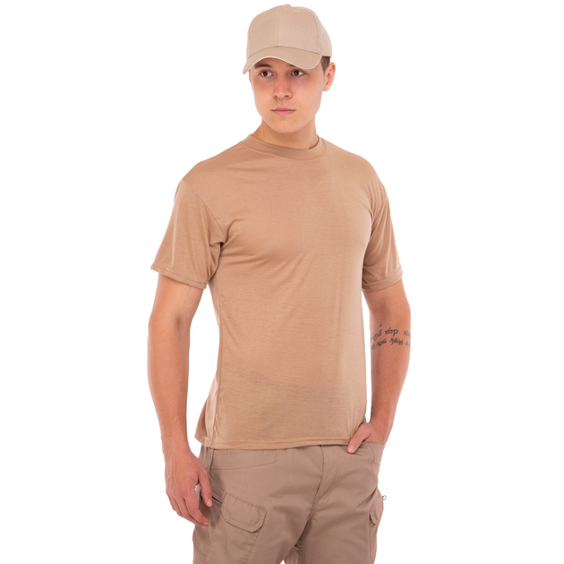 Літня футболка чоловіча тактична Jian 9190 розмір XL (50-52) Бежева (Пісочна) матеріал бавовна - зображення 1