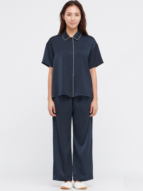 Акція на Піжама (сорочка + штани) жіноча з віскози Uniqlo 654043634 XS Синя від Rozetka