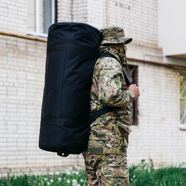 Сумка баул военная, баул армейский Оксфорд черный 100 л тактический баул з клапаном, тактический баул-рюкзак - изображение 2
