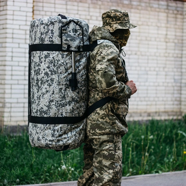 Баул-сумка 120л армейская Оксфорд пиксель с креплением для каремата и саперной лопаты. - изображение 2