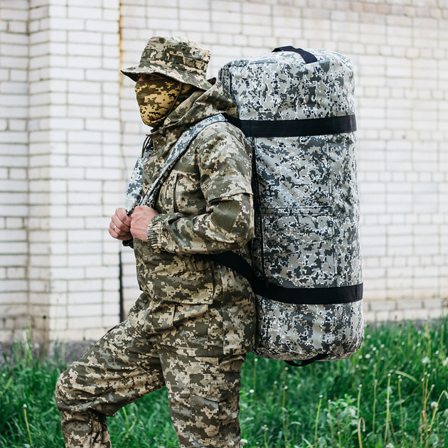 Баул-сумка військова, армійський баул Оксфорд піксель з клапаном 120 л тактичний баул, тактичний баул-рюкзак - зображення 1