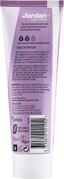 Зубная паста для чувствительных зубов - Jordan Stay Fresh Sensitive Toothpaste 75ml (953740-11805571) - Фото 2 Зубная паста для чувствительных зубов - Jordan Stay Fresh Sensitive Toothpaste 75ml (953740-11805571) - изображение 2
