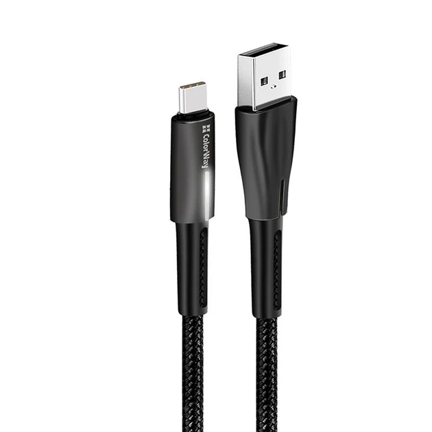 Кабель ColorWay USB-USB Type-C (zinc alloy + led), 2.4А, 1м, Black (CW-CBUC035-BK) - зображення 10
