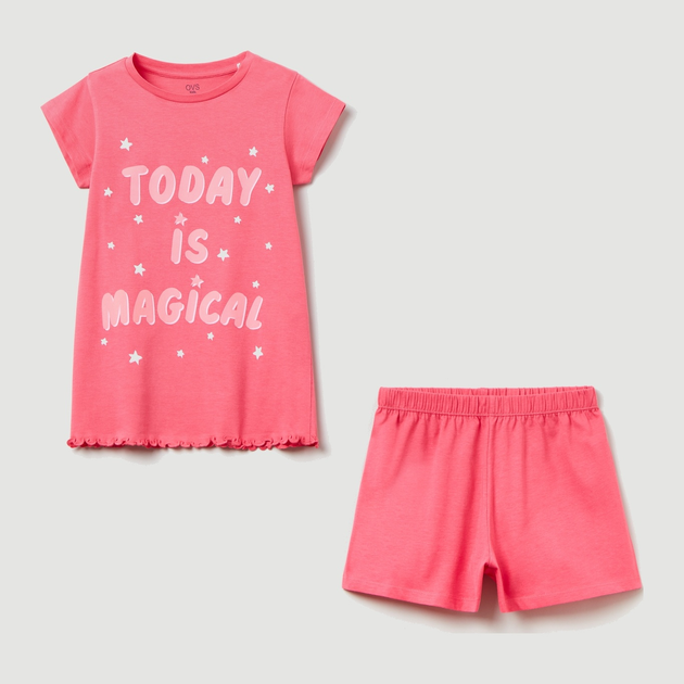 Letnia piżama dziecięca (t-shirt + spodenki) OVS 1802801 134 cm Różowy (8056781091623) - obraz 1