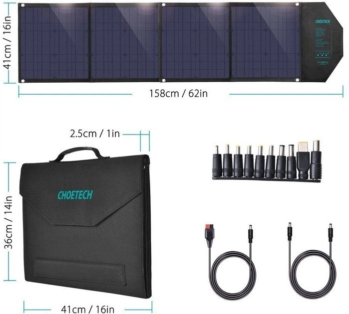 Портативна Сонячна Зарядна Станція Choetech 80W (158x41см) 5V/2.4A USB + 5V/2.4A QC3.0 + USB-C PD3.0 (30W) - зображення 6