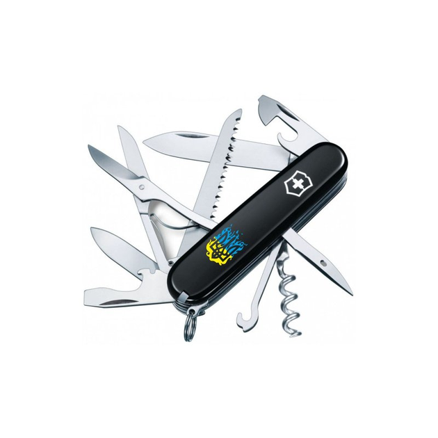 Ніж Victorinox Huntsman Ukraine Black "Вогняний Тризуб" (1.3713.3_T0316u) - зображення 1