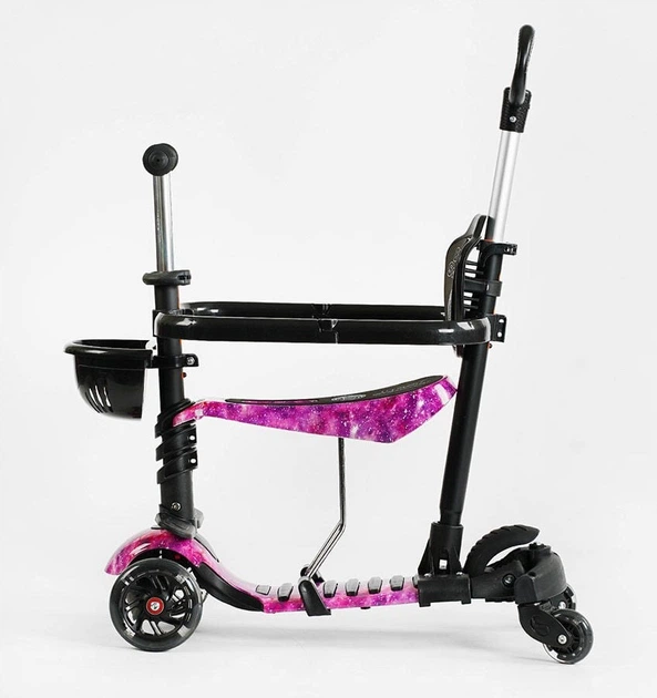 Самокат беговел 5 в 1 Best Scooter LS-44188 с дополнительными колесами и защитным бампером черный с розовым - Фото 3 Самокат беговел 5 в 1 Best Scooter LS-44188 с дополнительными колесами и защитным бампером черный с розовым - изображение 3